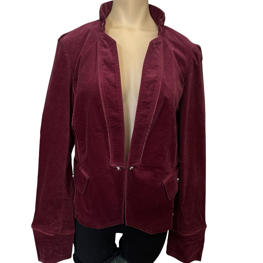 White House Black Market Velvet Blazer Womens Size 10 Burgundy Jacket Preppy Y2K